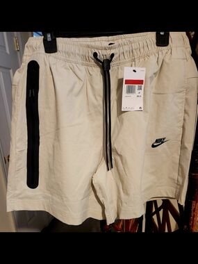Nike Men’s Cream Athletic Shorts with Black Accents